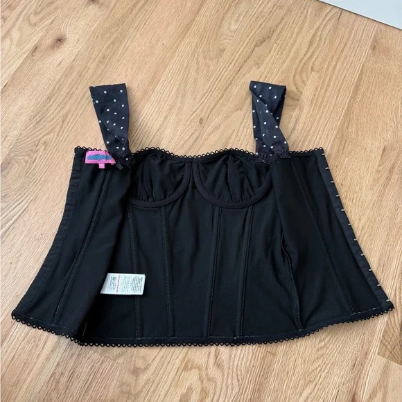 NEW Edikted Marcella Wide Strap Mesh Corset Black White Polka Dot XS - Picture 8 of 11